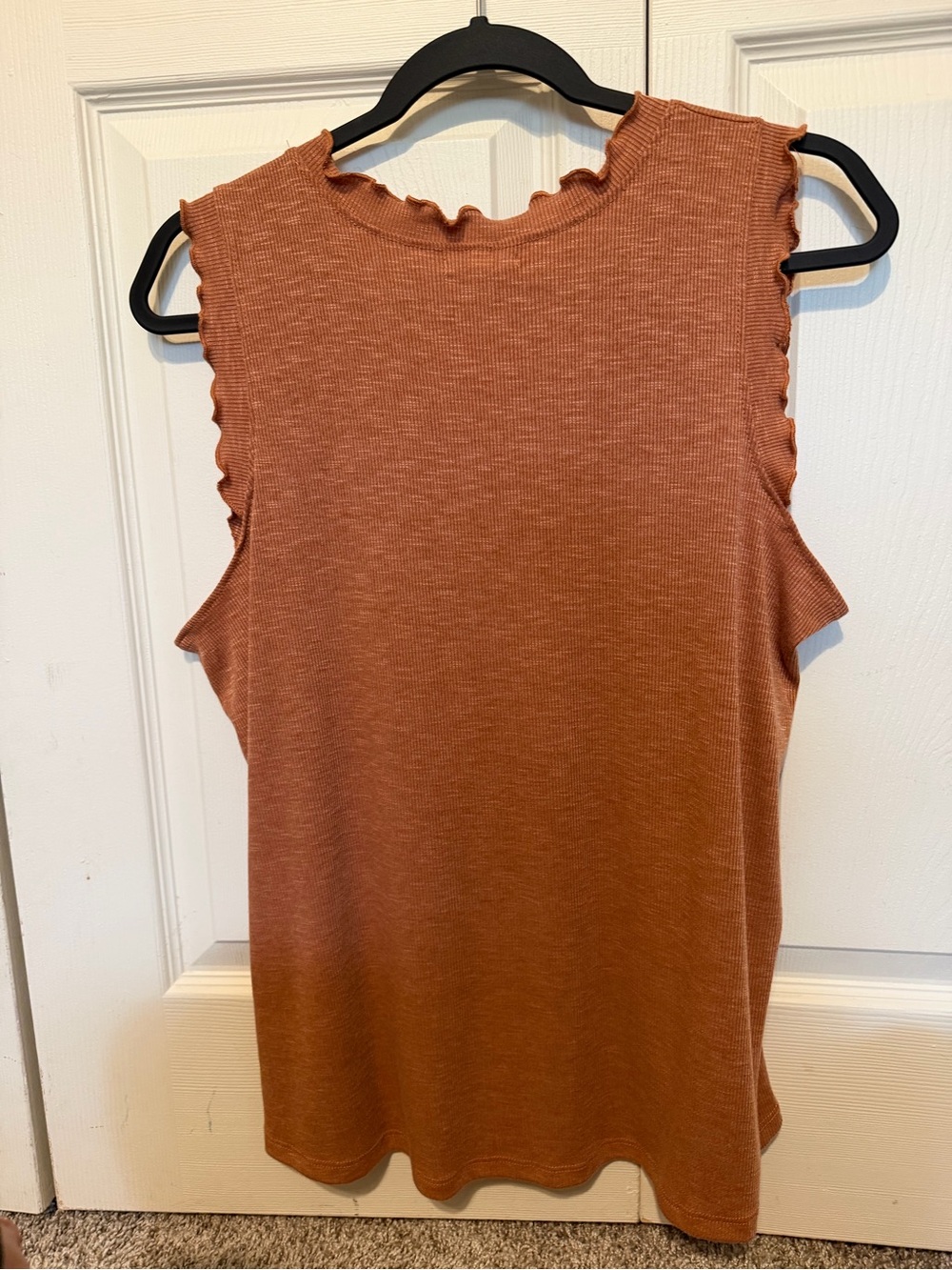 Maurice’s Women's Rust Ribbed V-Neck Tank with Ruffle Trim - Picture 2 of 2